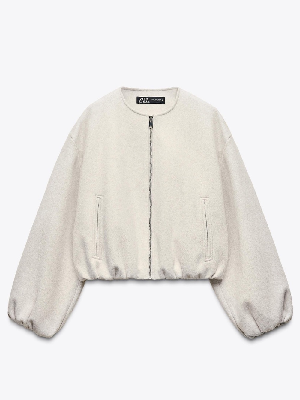 ZARA Off-White Bomber Jacket with Balloon Sleeves